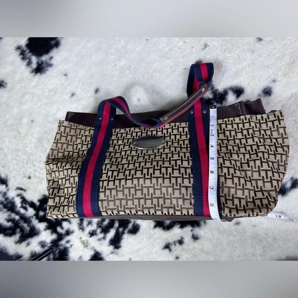 Tommy Hilfiger Women’s Y2K Vintage Brown and Red Large Canvas Monogram Tote Bag